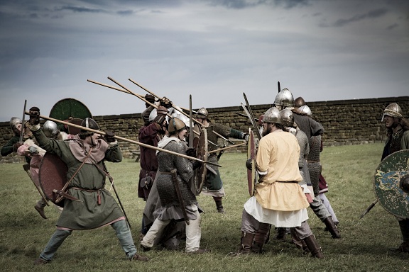 Viking fighters with spears